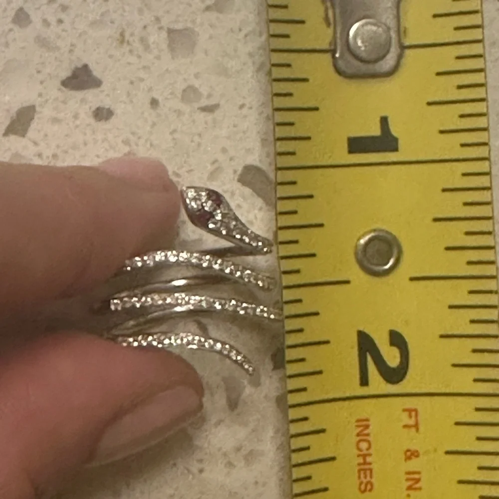 Anne Sisteron snake 14k white gold, .33 carats natural diamonds, .02 ruby size 6